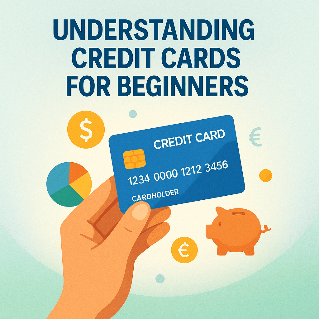 An illustrative image for an article on credit cards, showing a hand holding a credit card. Around the card are floating icons representing money, budgeting, and savings, set against a modern, soft gradient background. The image conveys the concepts of financial management and the potential for growth associated with understanding credit cards.