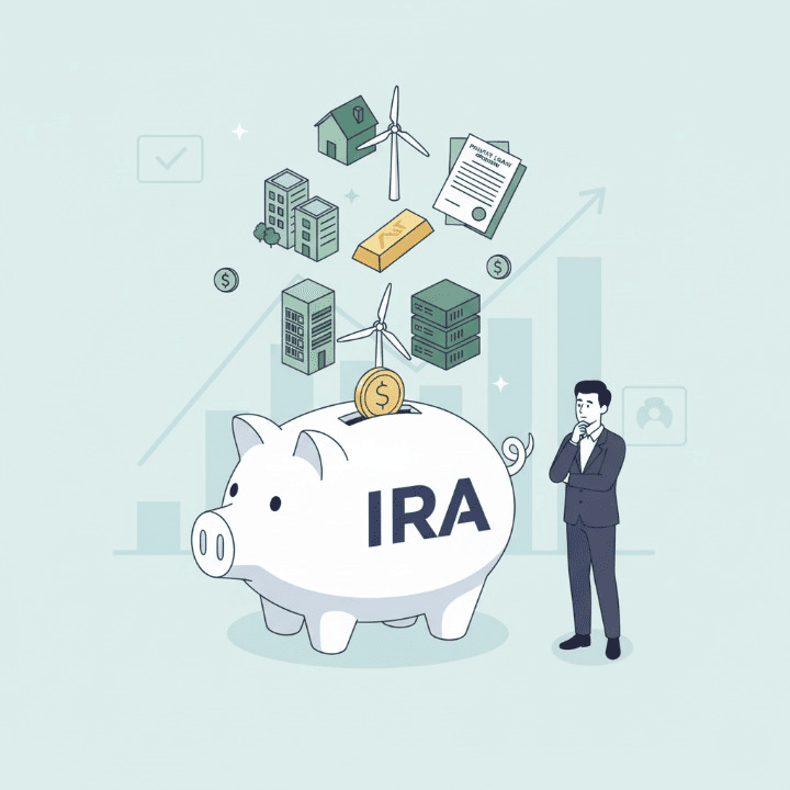 A visual representation of alternative investments for a Self-Directed IRA, including real estate, gold, and private equity documents, symbolizing diversification and growth opportunities.