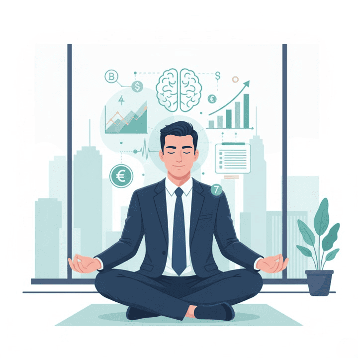 An executive exercising, symbolizing good health, with overlayed financial charts, illustrating the connection between executive well-being and a company's strong financial ROI from executive health programs.
