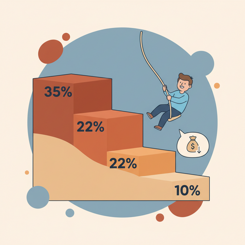 Flat design illustration of a person managing descending tax brackets, visually representing effective tax bracket management and strategies to lower taxable income.