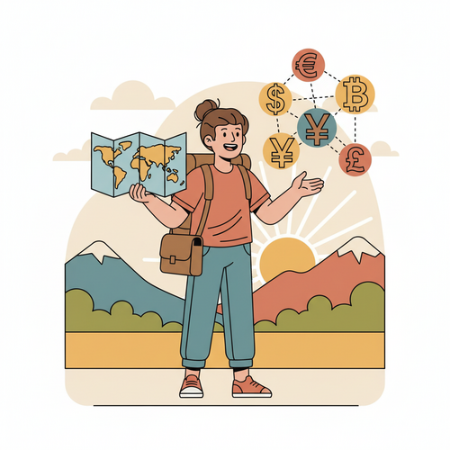Illustration depicting banking strategies for digital nomads managing multiple currencies across the globe.