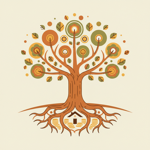 A vibrant illustration of a tree with deep roots and thriving branches, symbolizing the solid foundation and continuous growth inherent in building generational wealth.