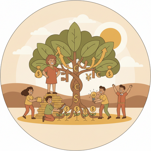 Flat design illustration showing a small business owner smiling with healthy, productive employees, emphasizing the Corporate Wellness ROI Small Business.