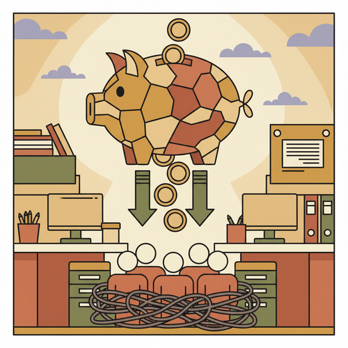 Illustration showing the hidden financial costs of untreated mental health issues in the workplace, with abstract financial symbols and subtle representations of stress.