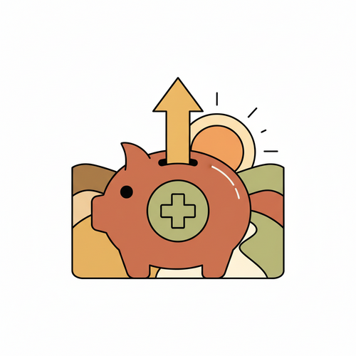 Illustration showing an HSA as a retirement investment vehicle with a piggy bank, health symbol, and growing money, emphasizing its triple tax advantage.
