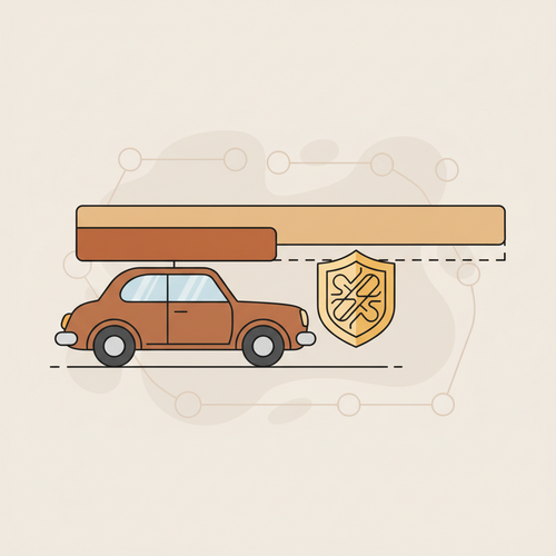 Flat design illustration showing a graph where a car loan balance line is above the car's market value line, with a shield representing gap insurance bridging the 'gap'. This illustrates when Gap Insurance Worth the Cost.