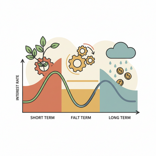 A flat design illustration showing the yield curve changing shapes, representing the economic insights from Understanding the Yield Curve.