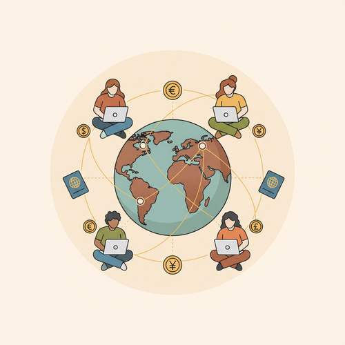 Illustration depicting global digital nomad visas, highlighting financial requirements and costs for remote workers.