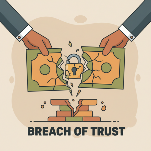 Illustration of financial infidelity showing two hands pulling apart a dollar bill, symbolizing a breach of trust and financial deception in a relationship.