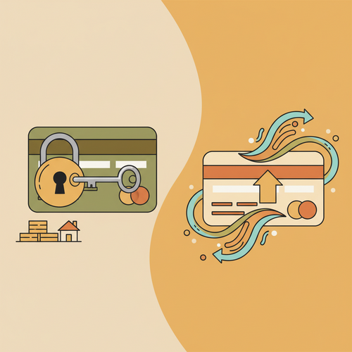 Illustration comparing a secured credit card and an unsecured credit card, highlighting differences for building credit.