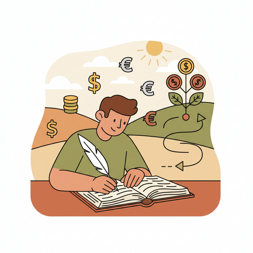A person using the Kakeibo Method, writing in a Japanese household finance ledger, symbolizing mindful saving and budgeting.