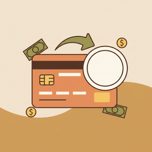 Flat design illustration showing a credit card with a zero interest symbol, representing understanding Credit Card APR and avoiding charges.