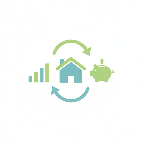 Refinancing concept showing a house, money, and changing interest rates for 2026