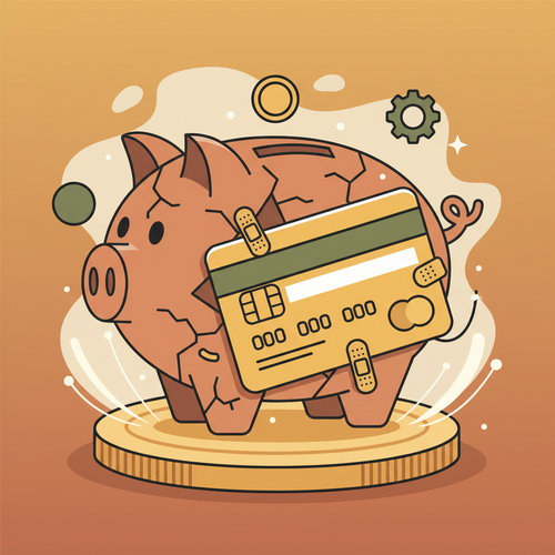 Illustration of a secured credit card helping to rebuild a damaged credit score