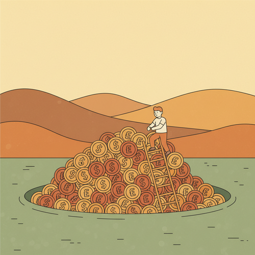 Illustration depicting the cash advance dangers, showing a person trapped in a debt pit.