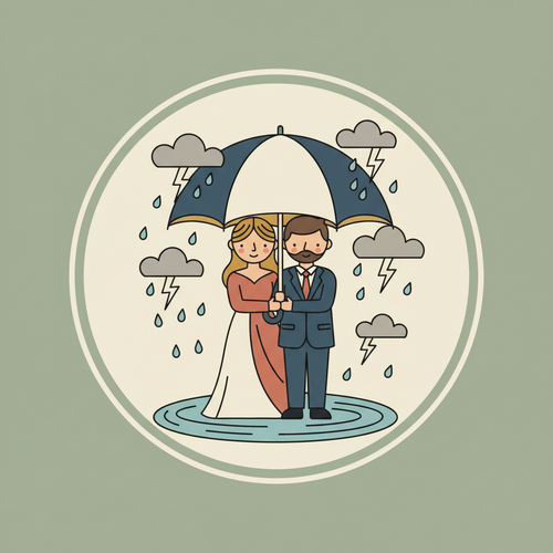 Illustration of a couple protected by wedding insurance on their big day