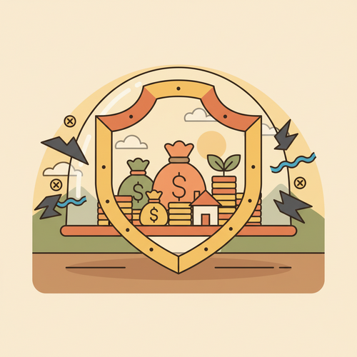 Conceptual illustration of sovereign liability insulation protecting wealth, featuring a shield around financial assets, representing robust wealth preservation strategies.