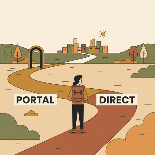 A traveler deciding between credit card travel portals vs direct booking for their next trip.