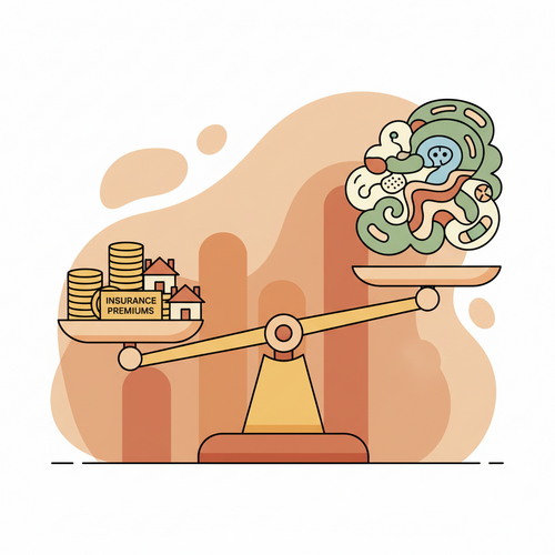 Illustration of scales balancing the financial value of dental and vision insurance against monthly premiums, set in a professional context.