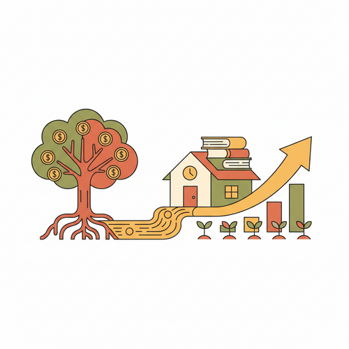Illustration depicting the 0.25 mortgage rate impact on finance, showing money flowing into savings and reduced debt.