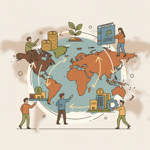 Illustration of geopolitical capital mobility strategies, showing global investments and asset allocation for risk management.