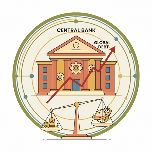 Illustration depicting monetary policy calibrations influencing macroeconomic debt repercussions globally.