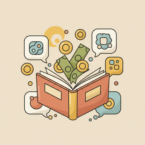 Kakeibo Mindful Spending: A Japanese budgeting ledger with symbols of money and thoughtful reflection.