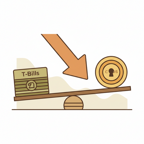 Treasury Bills vs. CDs comparison with falling interest rates in the background