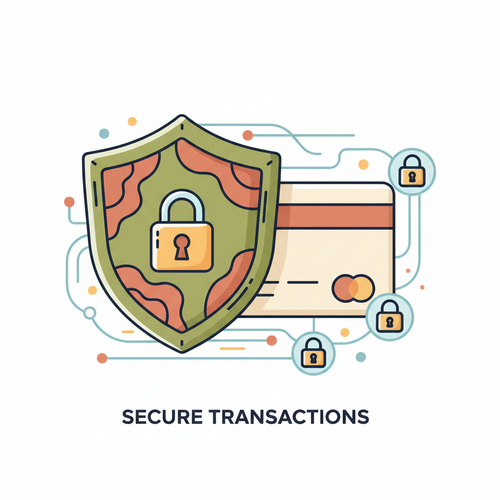 Illustration depicting virtual credit card security, with a digital shield safeguarding financial data from online fraud.