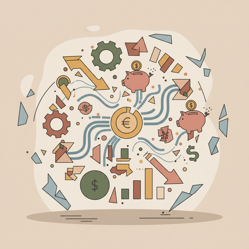 Conceptual illustration showing an inverted yield curve's implications on various financial aspects, symbolizing economic shifts and investment strategies.