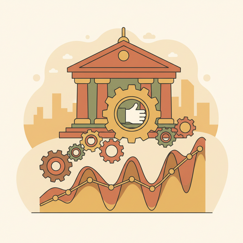 Flat design illustration of a central bank adjusting mechanisms that influence sovereign yield curve calibrations.