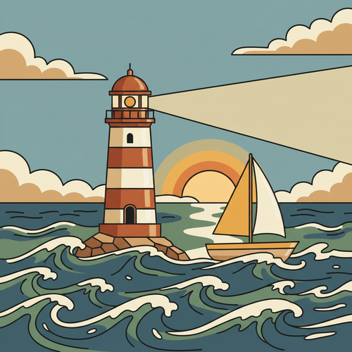 Illustration depicting macroeconomic fixed-income volatility and benchmark rate forecasting through a turbulent market landscape with clear guidance.