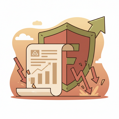 Flat design illustration of a corporate balance sheet being shielded from falling asset values, representing deflationary asset shielding strategies.