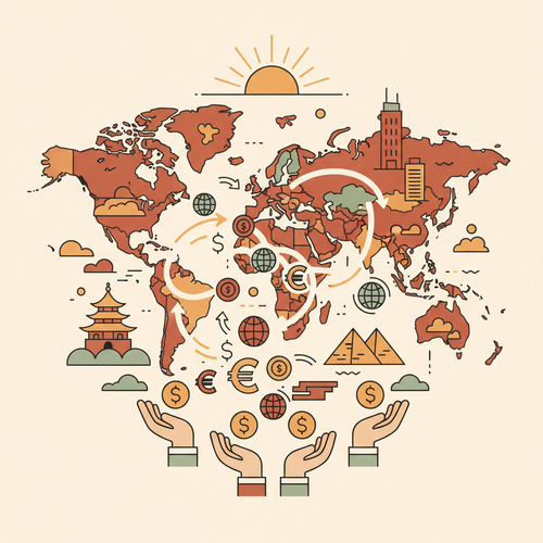 Cross-Border Fiscal Mobility: Conceptual illustration of global capital flows between nations, representing financial logistics and macroeconomic interactions.