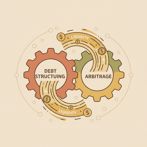 Conceptual illustration of high-yield debt arbitrage, showing interlocking gears for corporate credit line structuring and liquidity provision, symbolizing financial synergy.