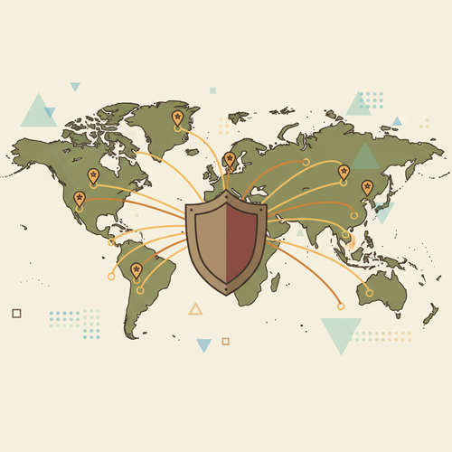 Conceptual illustration of sovereign wealth geolocation, showing global capital mobility, strategic asset defense with a shield, and data analytics on a world map.
