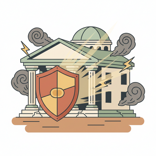 Illustration of a transparent shield protecting a corporate building, representing strategic asset shielding in institutional finance.