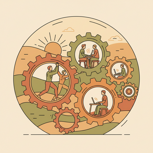 Flat design illustration depicting strategic preventative health auditing optimizing corporate productivity through balanced resource allocation.