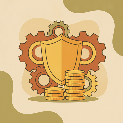 Illustration of interconnected gears and a shield protecting finances, symbolizing actuarial value preservation and underwriting risk hedging