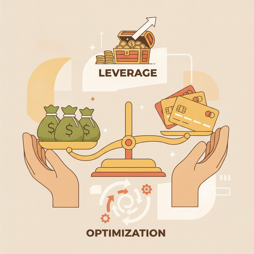 Flat design illustration of working capital arbitrage, showing financial instruments and leverage for optimal cash flow.