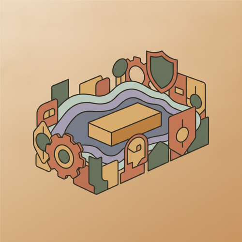 Flat design illustration representing Fixed Income Volatility Hedging Strategies, showing financial tools stabilizing investments amidst market fluctuations.