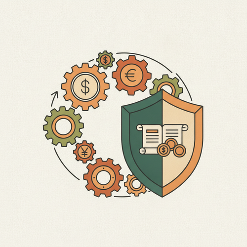 Conceptual illustration of monetary transmission mechanisms impacting fixed income securities, with financial symbols and protective shield representing risk management.