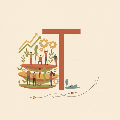 Illustration depicting human capital longevity investment, showing employees as valuable assets contributing to corporate growth and sustainable financial metrics.