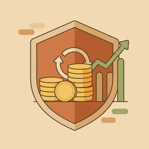 Flat design illustration of a shield protecting financial assets, symbolizing fiduciary capital shielding and asset preservation.