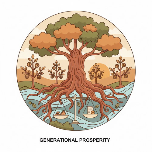 Illustration of intergenerational capital transfer showing wealth passing from one generation to the next, emphasizing post-tax liquidity and strategic financial planning.