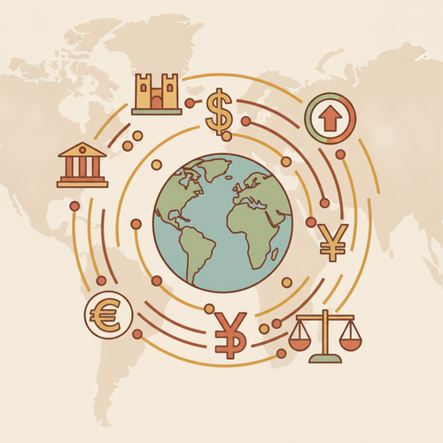 Conceptual illustration of international forex arbitrage and sovereign wealth relocation, depicting global currency flows and institutional finance.