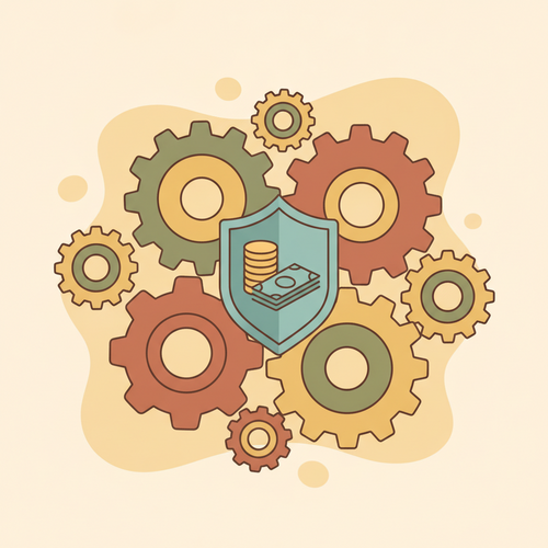 Illustration of interconnected financial gears under a protective shield, symbolizing systemic risk deflection and institutional fiduciary asset preservation.