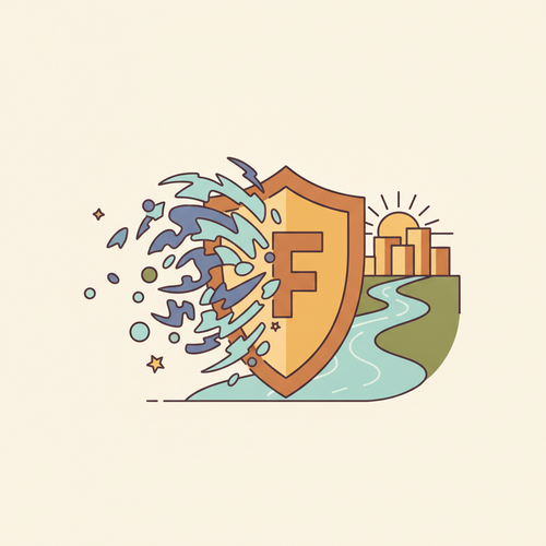 Flat design illustration of a shield deflecting chaotic market forces, symbolizing systemic volatility deflection and institutional capital preservation.