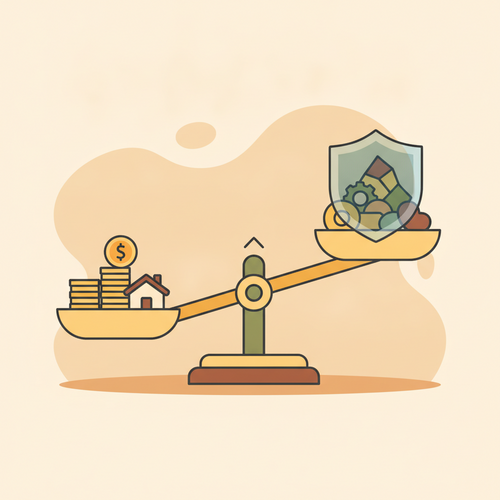 Illustration depicting tactical portfolio allocation strategies for post-tax wealth preservation, showing balanced assets and tax-efficient structures.